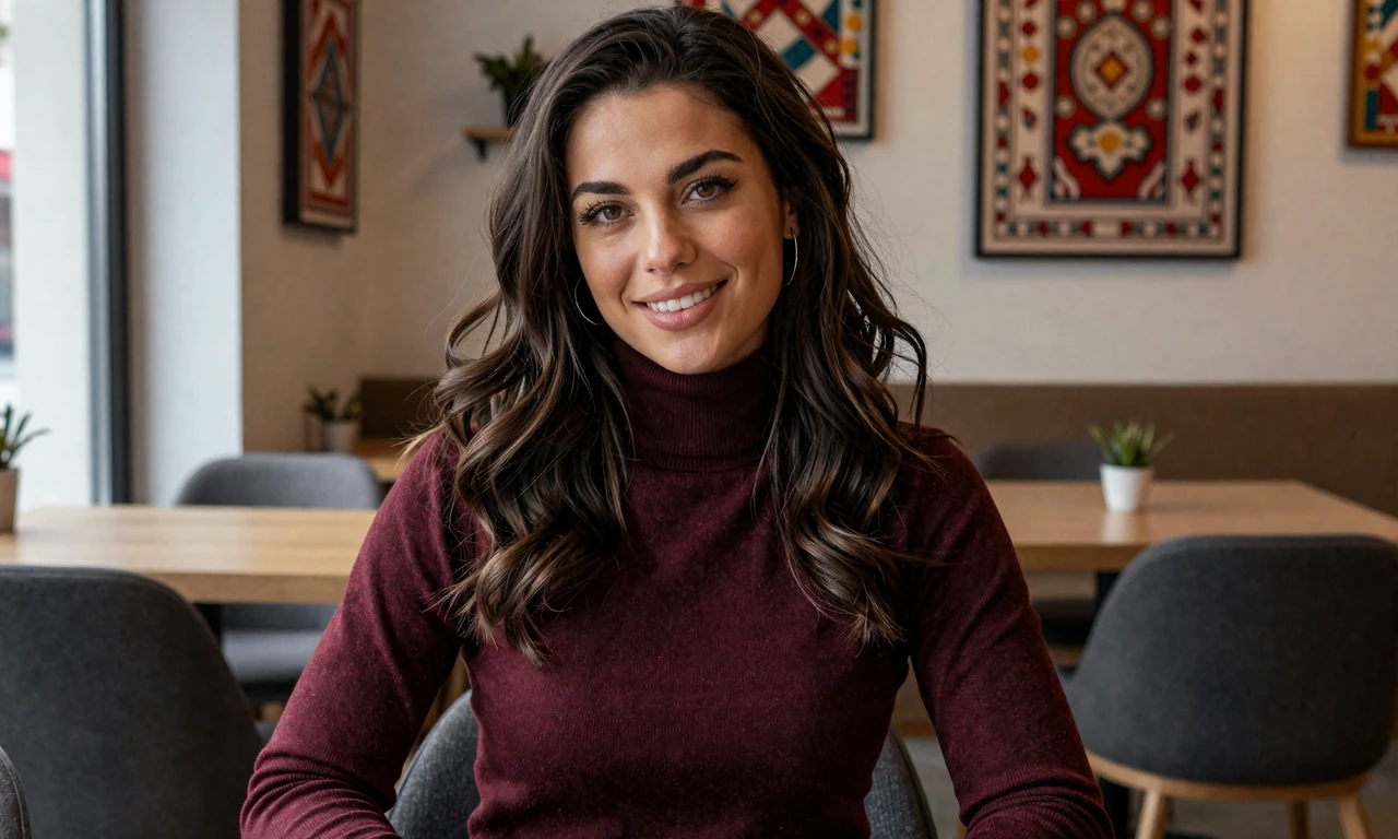 Portrait of confident Serbian woman in modern Belgrade cafe representing typical Serbian bride characteristics